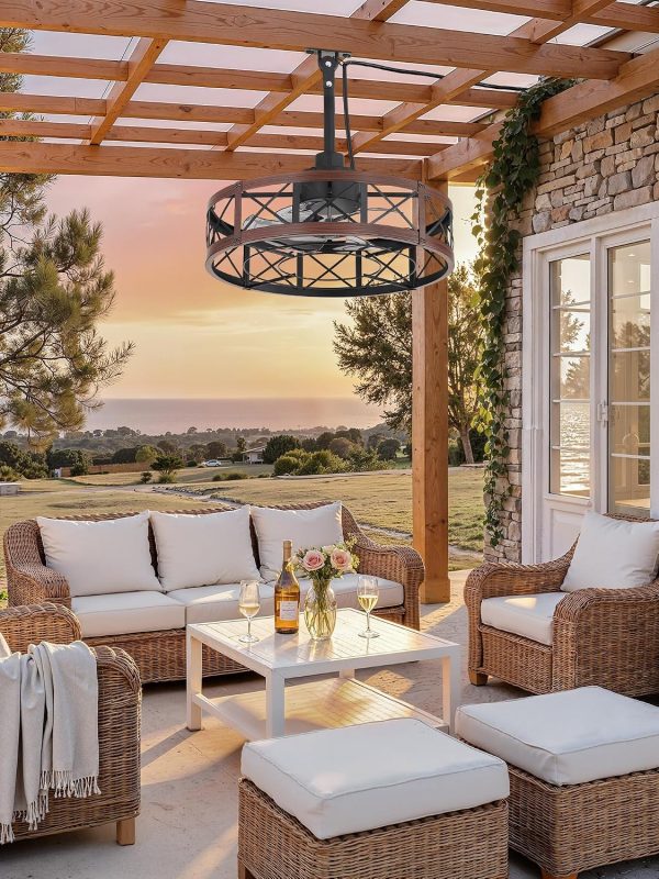 913jUn8cXJL._AC_SL1500_.jpg windphoto 22" Outdoor Ceiling Fan No Light, Wet Rated Gazebo Fan | IP65 Waterproof, Plug in Outdoor Fan, 4Timer, 6-Speed Reversible Motor, with Hanging Hook, Caged, for Patio, Porch, Pergola