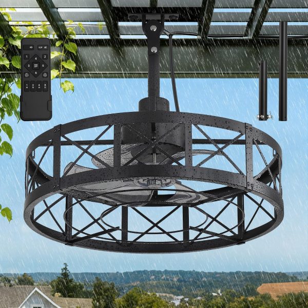 916Dj9IQogL._AC_SL1500_.jpg windphoto 22" Outdoor Ceiling Fan No Light, Wet Rated Gazebo Fan | IP65 Waterproof Plug in Outdoor Fan, 4Timer, 6-Speed Reversible Motor, Hanging Caged Ceiling Fan for Porch, Pergola