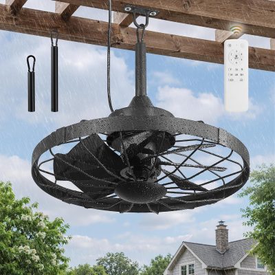 91DJpTrgmL._AC_SL1500_.jpg windphoto 20" Outdoor Ceiling Fan No Light, Plug-in Waterproof Gazebo Fan | 6 Speeds, 3 Timers, 2 Hanging Rods, Mute Remote, Reversible Motor, Memory Function, Cage Design, for Pergola, Patio, Porch
