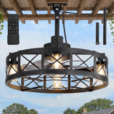 91EitGY2QL._AC_SL1500_.jpg windphoto 22" Outdoor Ceiling Fan with Lights for Patio,Waterproof Gazebo Fan | Plug in Outdoor Fan with Remote Control,4Timer, 6-Speed Reversible Motor, Hanging Caged Ceiling Fan for Porch, Pergola,Canopy
